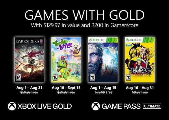 Xbox Live Gold August 2021 free games list
